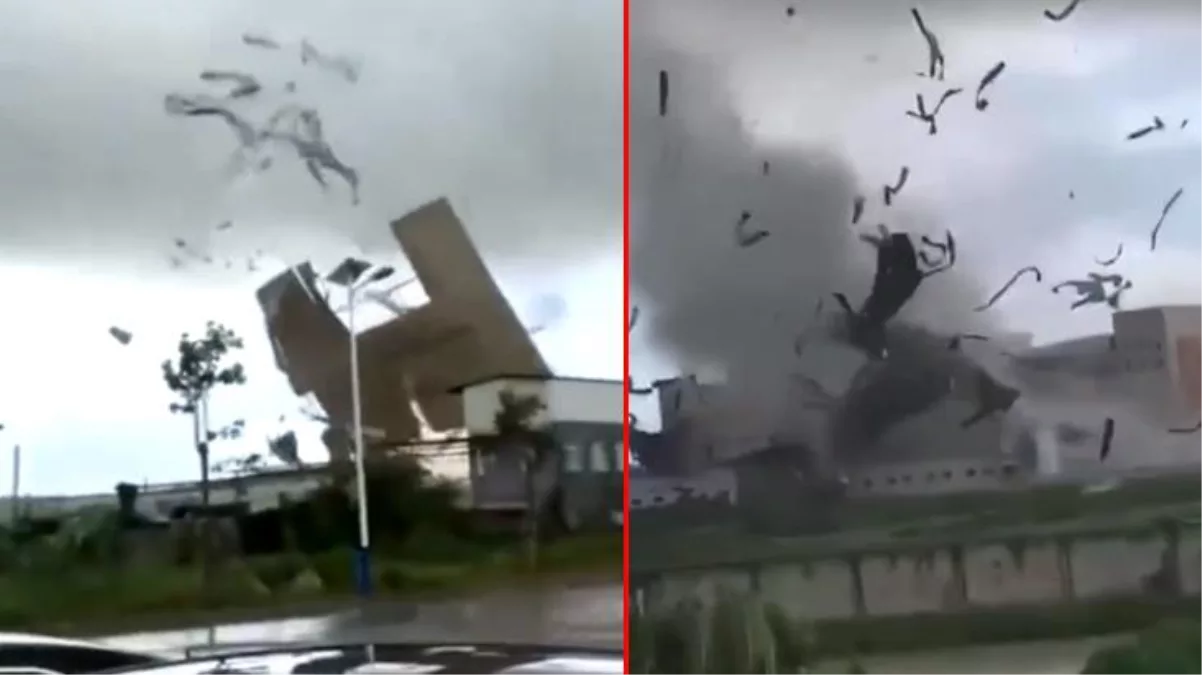 Chaba tayfunu Çin’i yerle bir etti! 5 dakika içinde çatılar uçtu, ortalık savaş alanına döndü